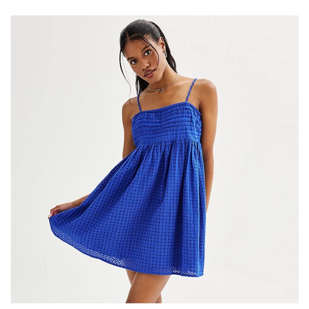 Elegant Blue Eyelet Spaghetti Strap Dress. NWT